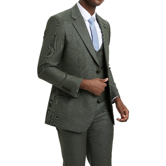 Olive Double Breasted Stacy Adams Men's Vest - Picture 3 of 5